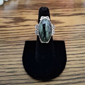 Ring Eliat Solomon's Green and Black Natural Stone Ring Size 5.5